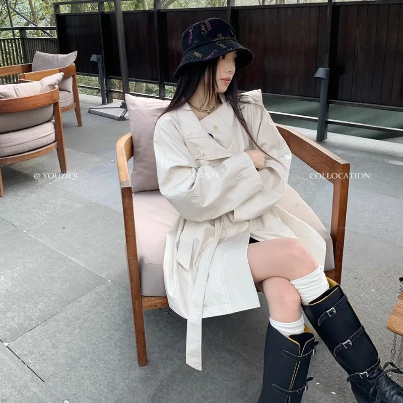 Spring Autumn Long Student-style British Trench Coats for Girls Are Trendy for Short People High-end Suit Jackets Are in Vogue.