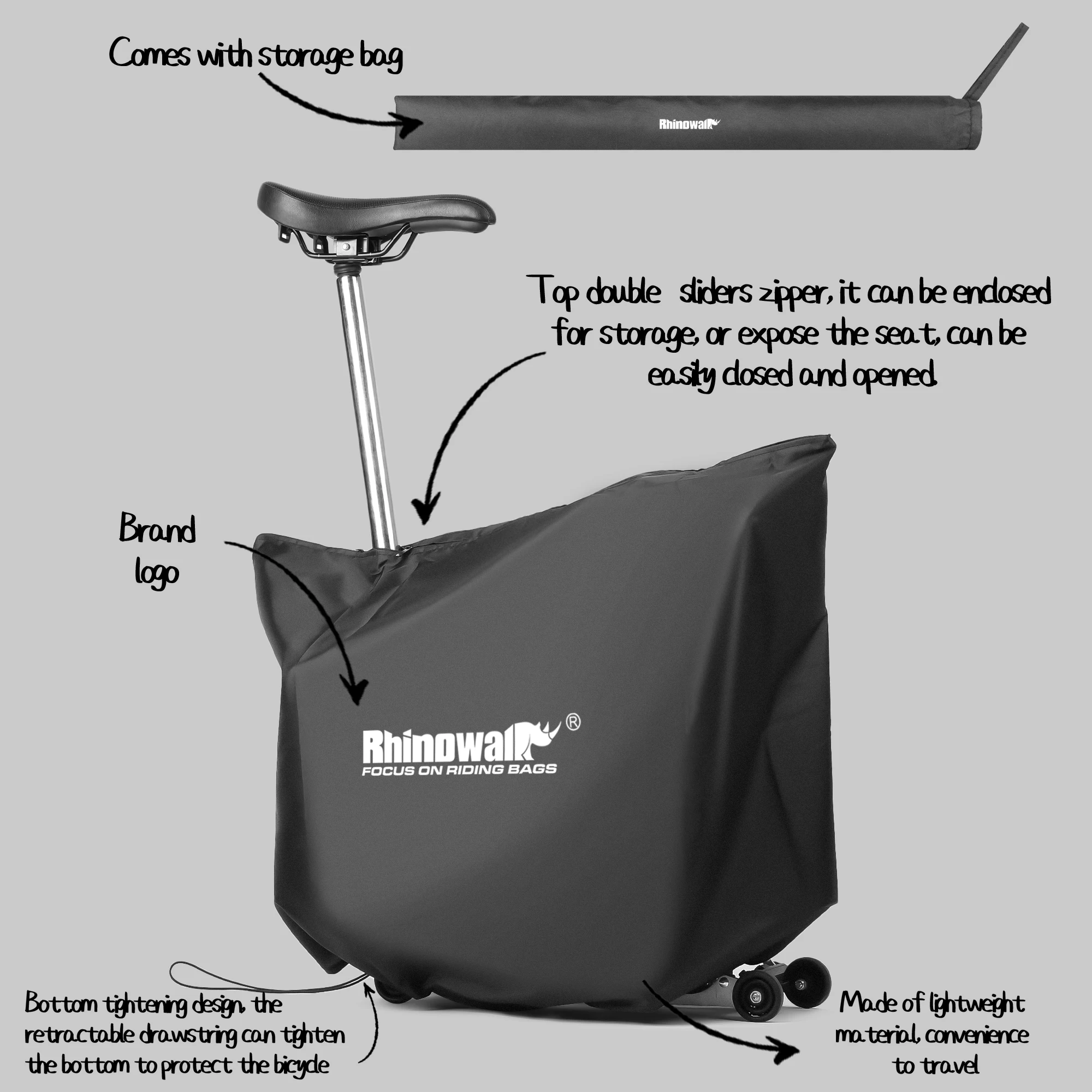 Rhinowalk Folding Bike Cover Lightweight Storage Bag With Double Slide Zippers Bottom Tightening Fit For Brompton Dust Cover