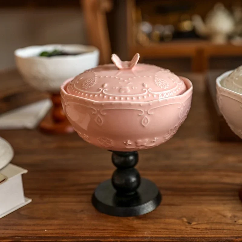 Creative Ceramic Covered Tall Bowl Fruit Bowl Luxury High-end Exquisite Dessert Plate High Sense Hotel Restaurant Set Plate
