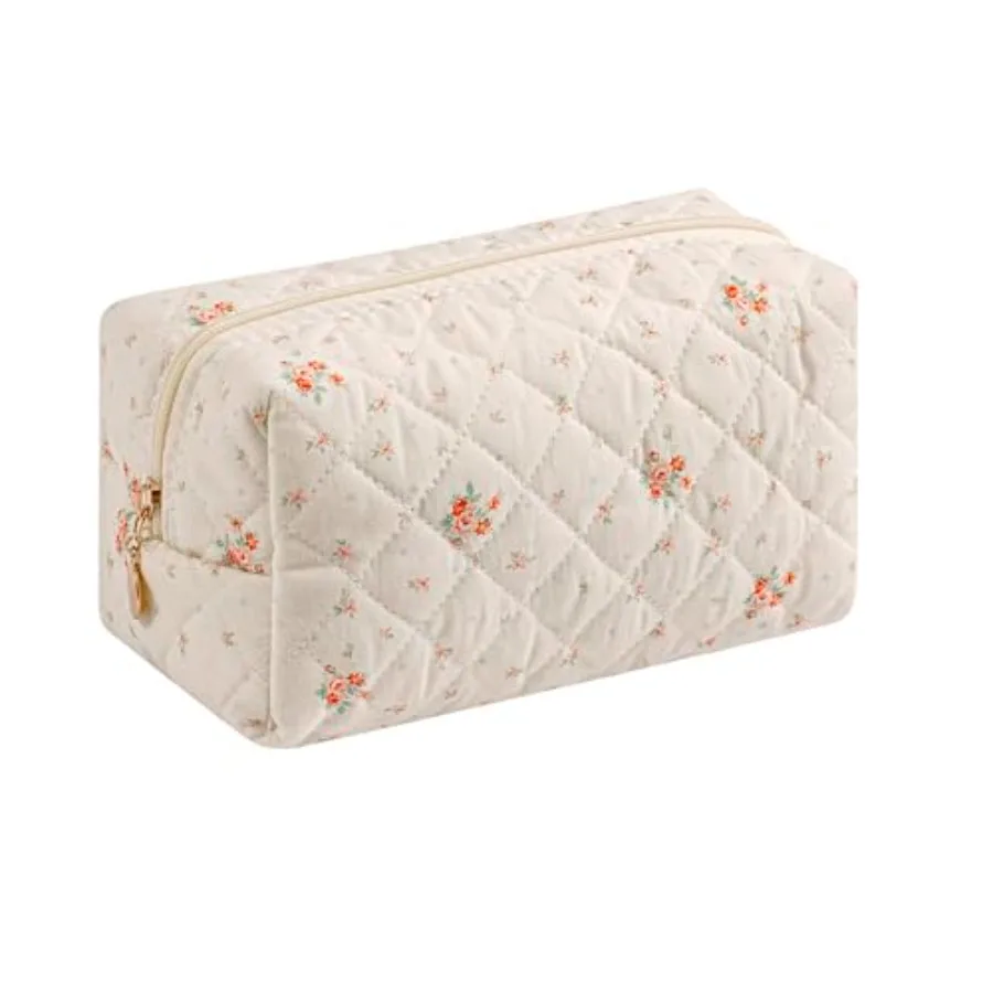 Makeup Bag Travel Cosmetic Bag for Women Girls, Zipper Make Up Pouch, Floral Flowers Toiletry Organizer Makeup, Portable Storag