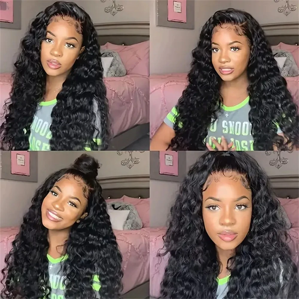 Wig renda depan rambut manusia ketebalan 200% gelombang dalam warna alami 1B 13x4 inci HD renda transparan