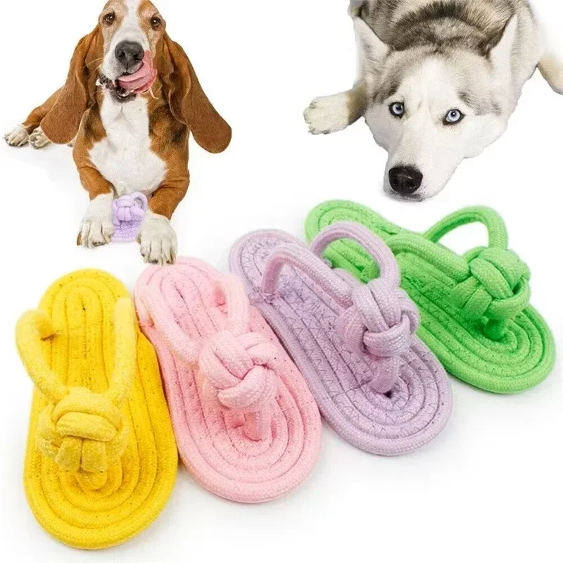 Pet Cotton Rope Slipper Knot Interactive Chew Toy for Small Dogs Dental Clean Teeth Grind Tartar Control Non-Toxic Dog Toy