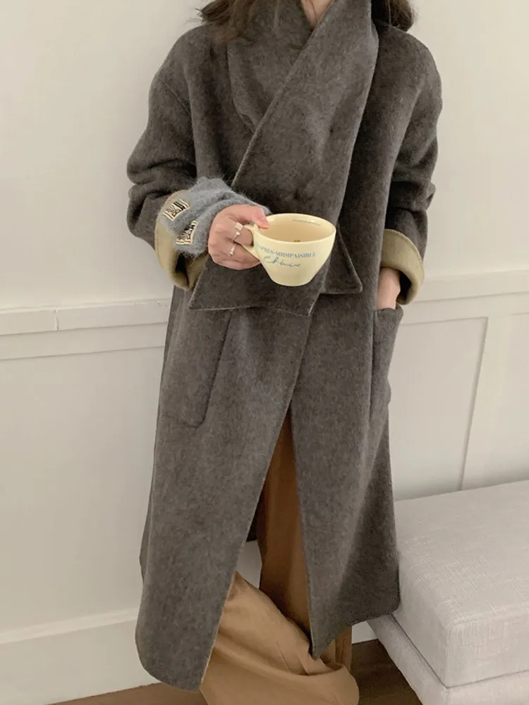 ZMEENNA Cappotto da donna elegante in misto lana double face con colletto a sciarpa e chiusura con bottoni palangari elegante chic ZM3652