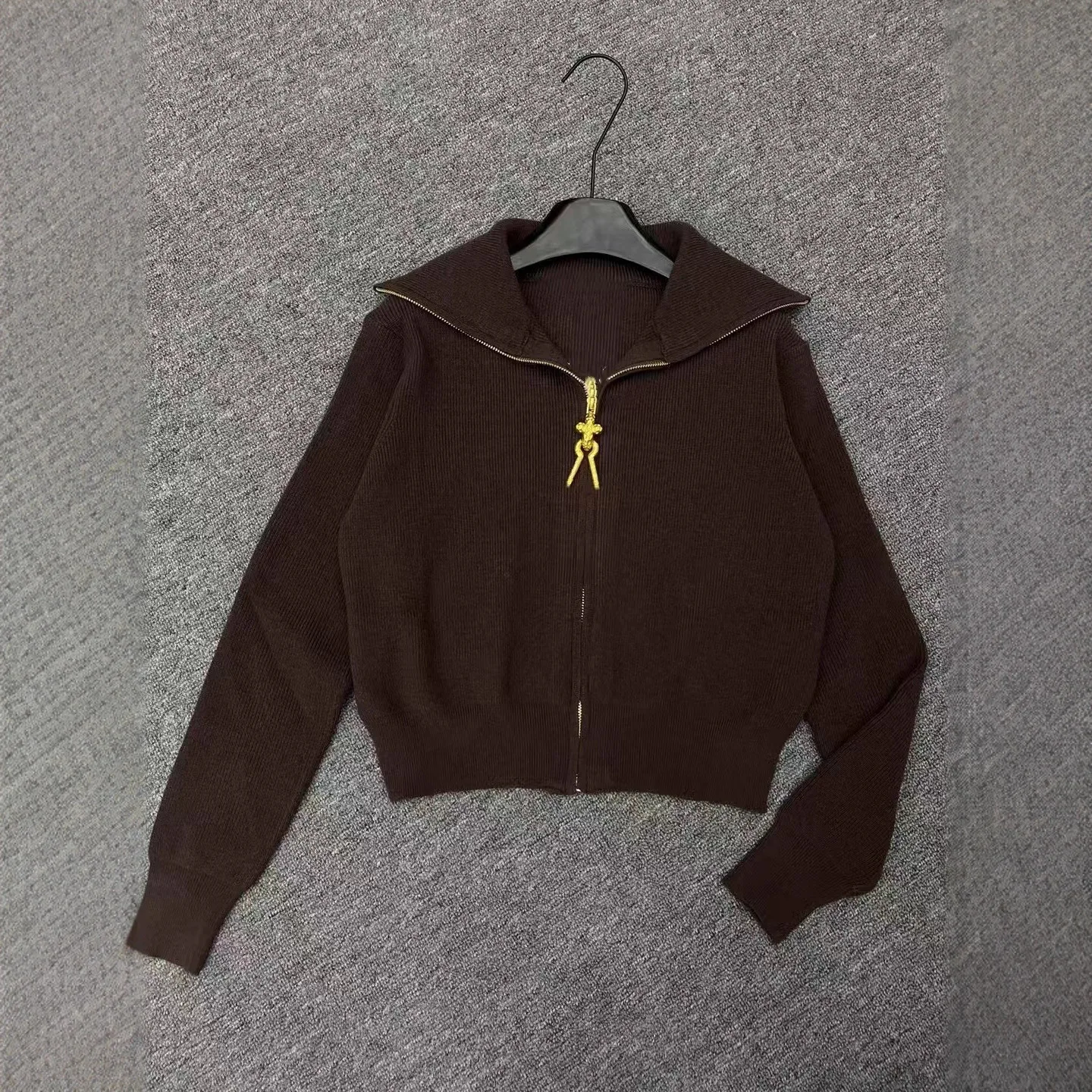 Autumn and Winter New Loose Collar Zipper Knitted Sweater Cardigan Women's Irregular Metal Buckle Versatile Sweater Jacket