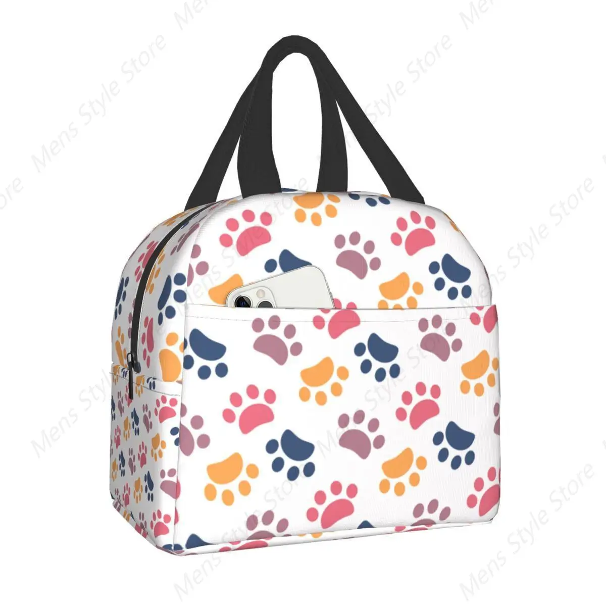 動物のプリントが施された女性用断熱ランチバッグ,犬の足跡,ピクニッククーラー,ランチボックス,学校やオフィスへのギフト