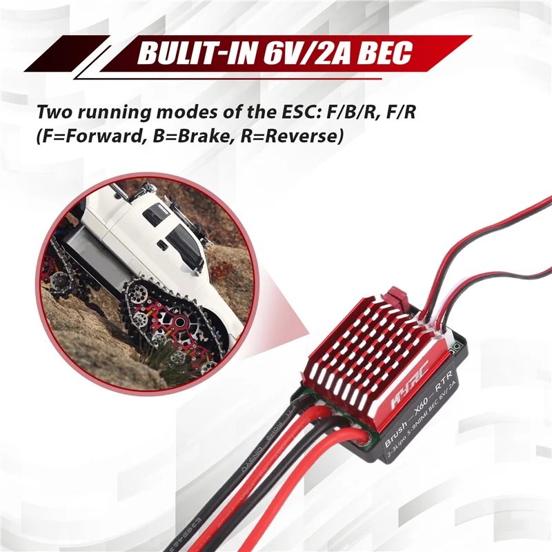 Contrôleur de vitesse ESC brossé étanche AS96-1060 60A, frein avant et frein arrière pour chenille axiale 1/10 RC Scx10 Trx4