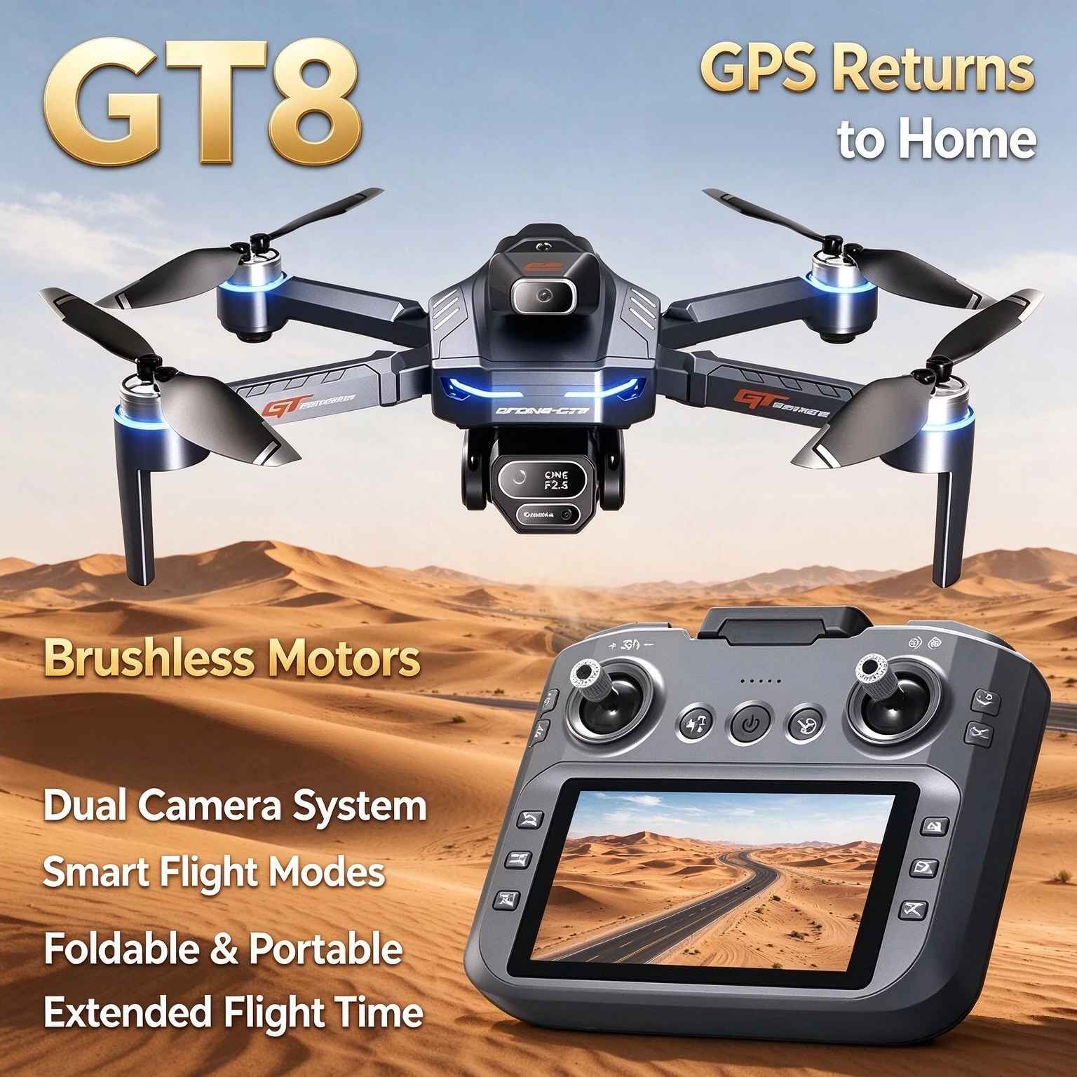 8K Dual Camera Drone GT8 Professional GPS FPV Brushless Motor Optical Flow Hovering Folding Quadcopter 4K RC Toy