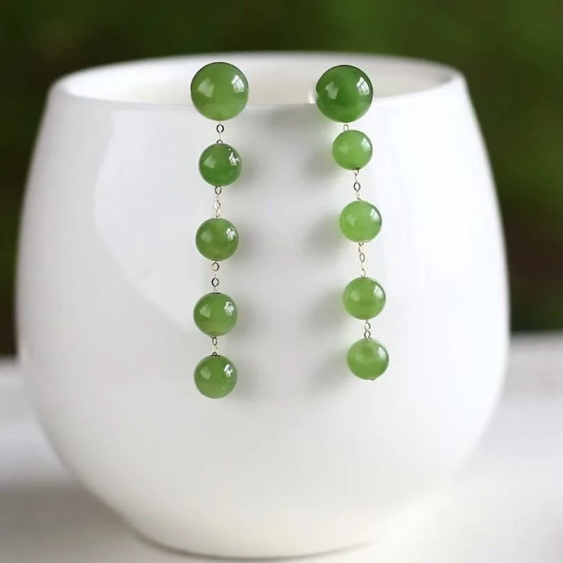 18K Yellow Gold Earring Fine Jewelry Natural Hotan Jade au750 Wedding Party Anniversary Gift For Women e701