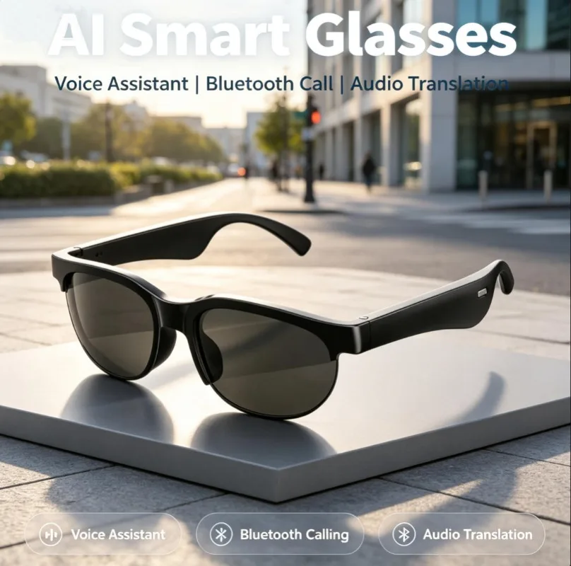 Smart Bluetooth Glasses TAC Polarized Sunglasses Wireless Music HandsFree Calls UV Protection AI Translation Blue Light Blocking