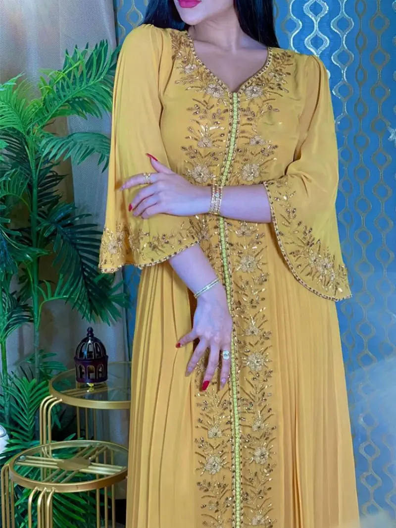 

Eid Morocco Party Dress Abaya for Women Diamond Islamic Embroidered Dresses Belt Kaftan Vestidos Maxi Abayas Elbise Caftan 2023