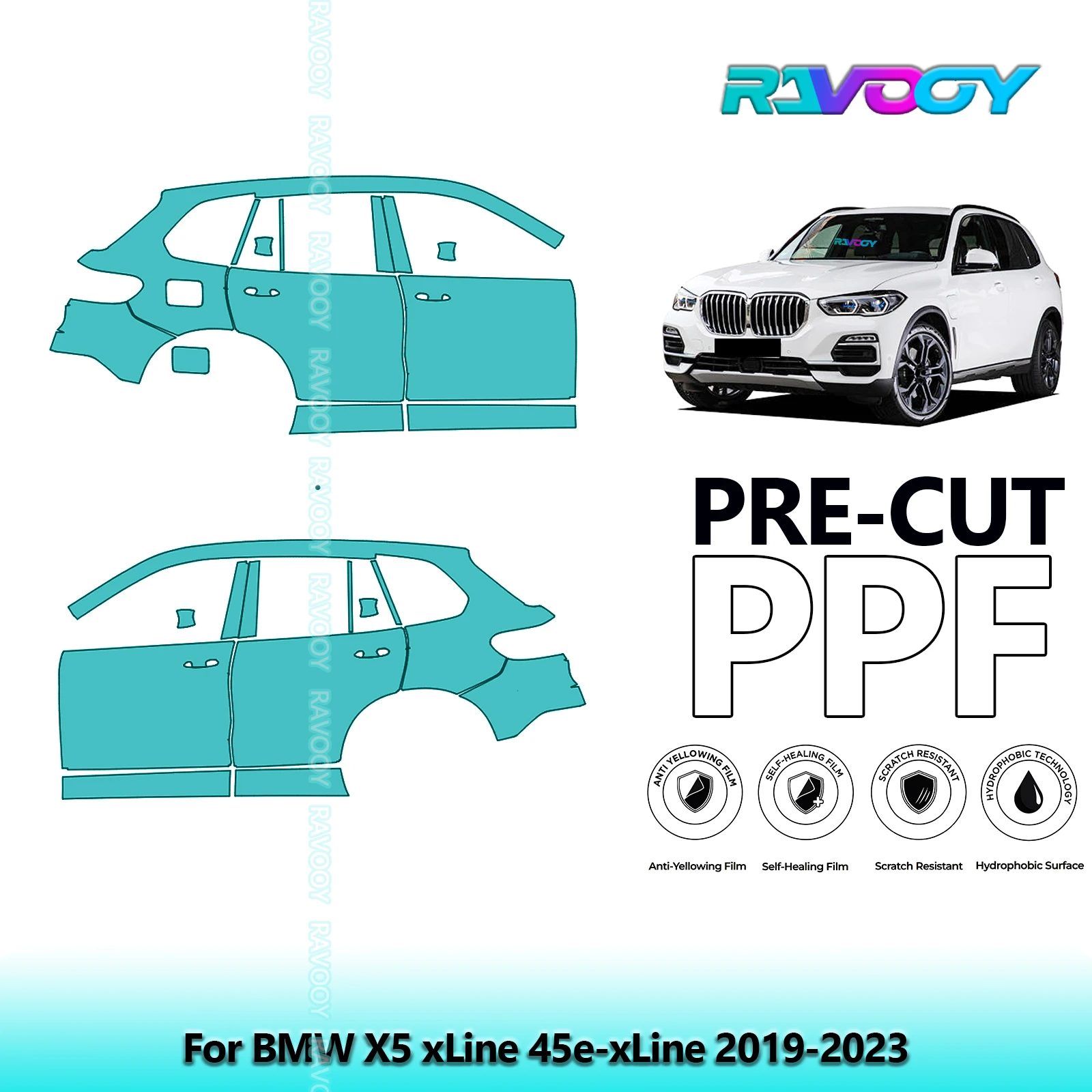 

For BMW X5 xLine 45e-xLine 2019-2023 8.5mil Clear Matte Pre-Cut PPF Door & A/B Pillar Kit TPU Paint Protection Film Set