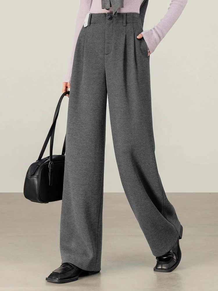 

SENTUBILA Women's Knitted Pants 2025 Autumn Elastic Waist Straight Trousers Pockets Commute Versatile Commute Pant 154K58922