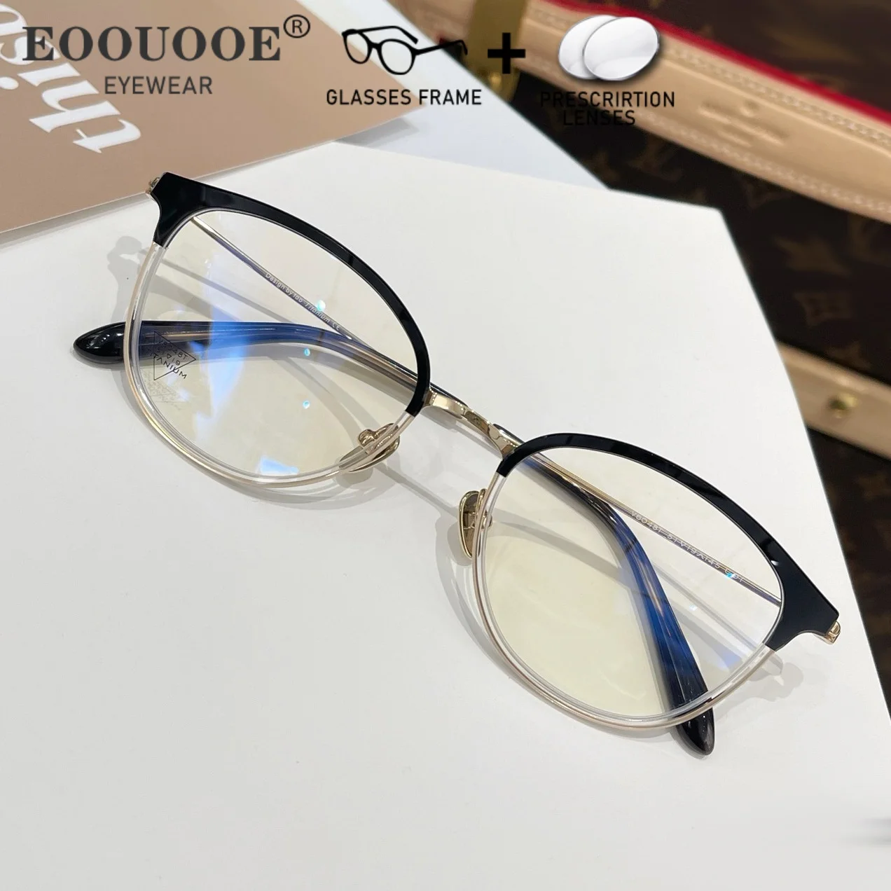 

New Fashion Style Women Ultra light Pure Titanium Glasses With Prescription Myopia Reading Lenses Progressive Anti-Reflection