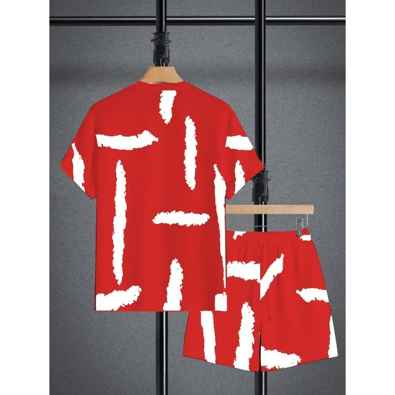 

2025 Fun 3D Pattern Summer Fashion Trend Daily Outdoor Sports Street Polyester Fiber Men's Casual T-shirt Shorts Set
