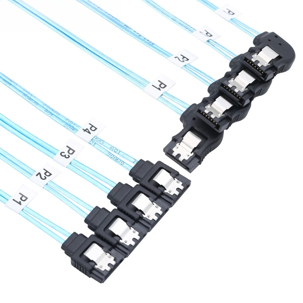 SAS 4.0 4 SATA To 4 SATA 7PIN Female Right Bend SSD Solid State Drive Data Computer Main Board Cable Length Optional 0.5M 1M