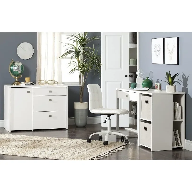 Unité de rangement de bureau à 1 porte avec fichier MEL, blanc pur