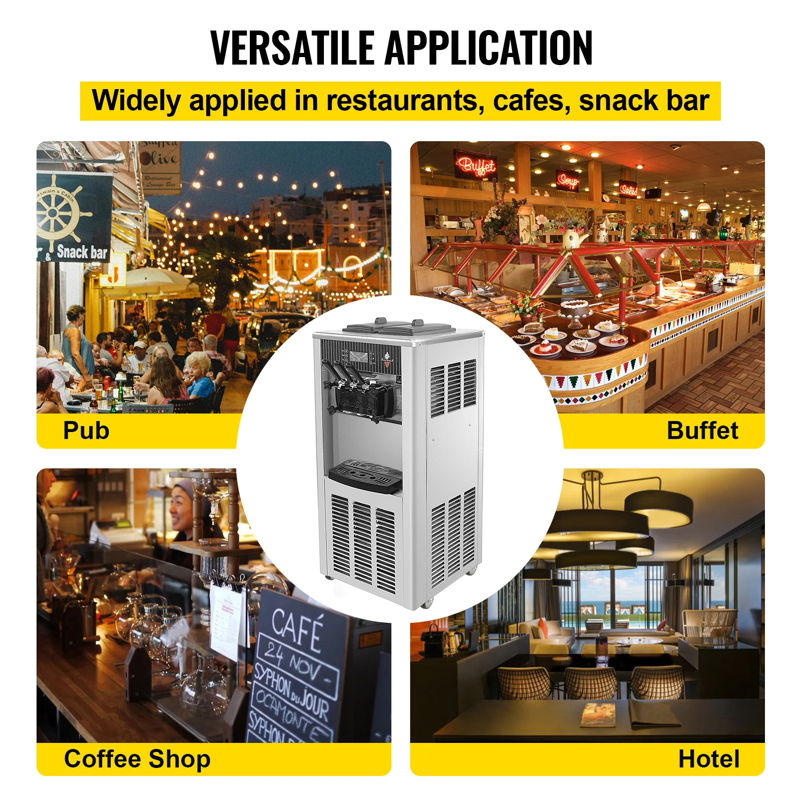 Machine à glace molle commerciale SIHAO à trois saveurs en acier inoxydable, 2200W, pour yaourt glacé, avec une production stable de 5,3 à 7,4 gallons/heure, idéale pour les magasins de desserts