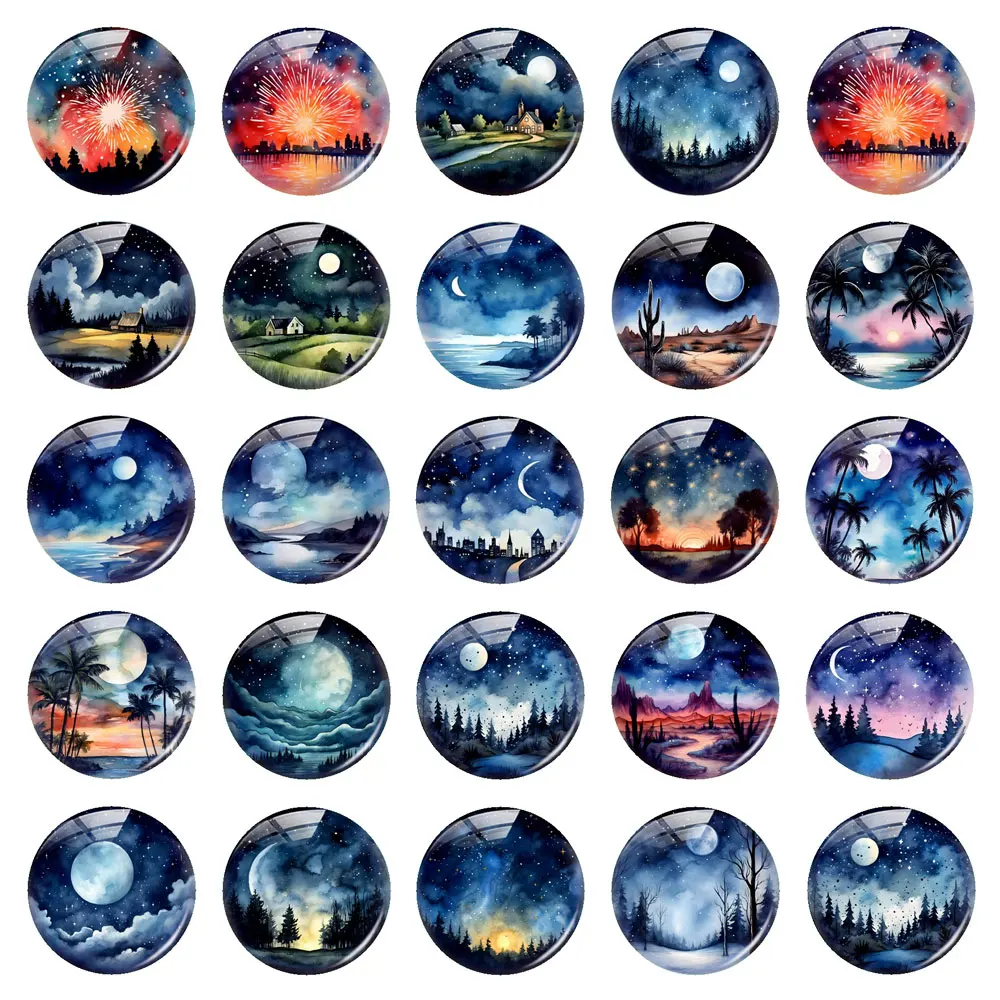 Handmade Night Starry Moon Wild Photo Glass Cabochon Charms Demo Flat Back Cameo For Diy Jewelry Making  Findings Accessory