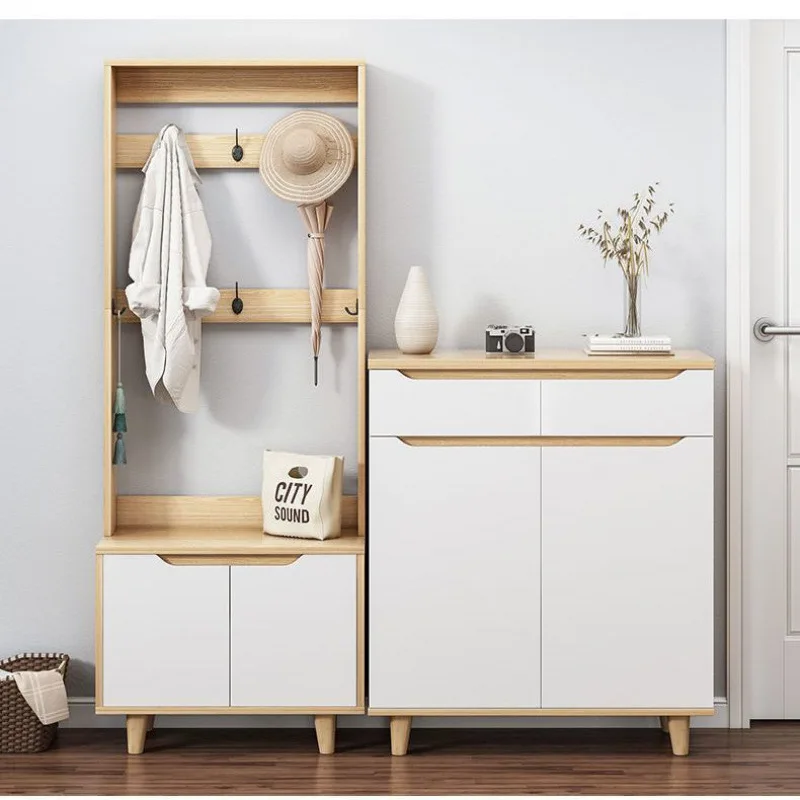 Shoe Cabinet Home Doorway Large Capacity with Clothes Rack Integrated Living Room Entrance Clothing Storage Entrance Cabinet