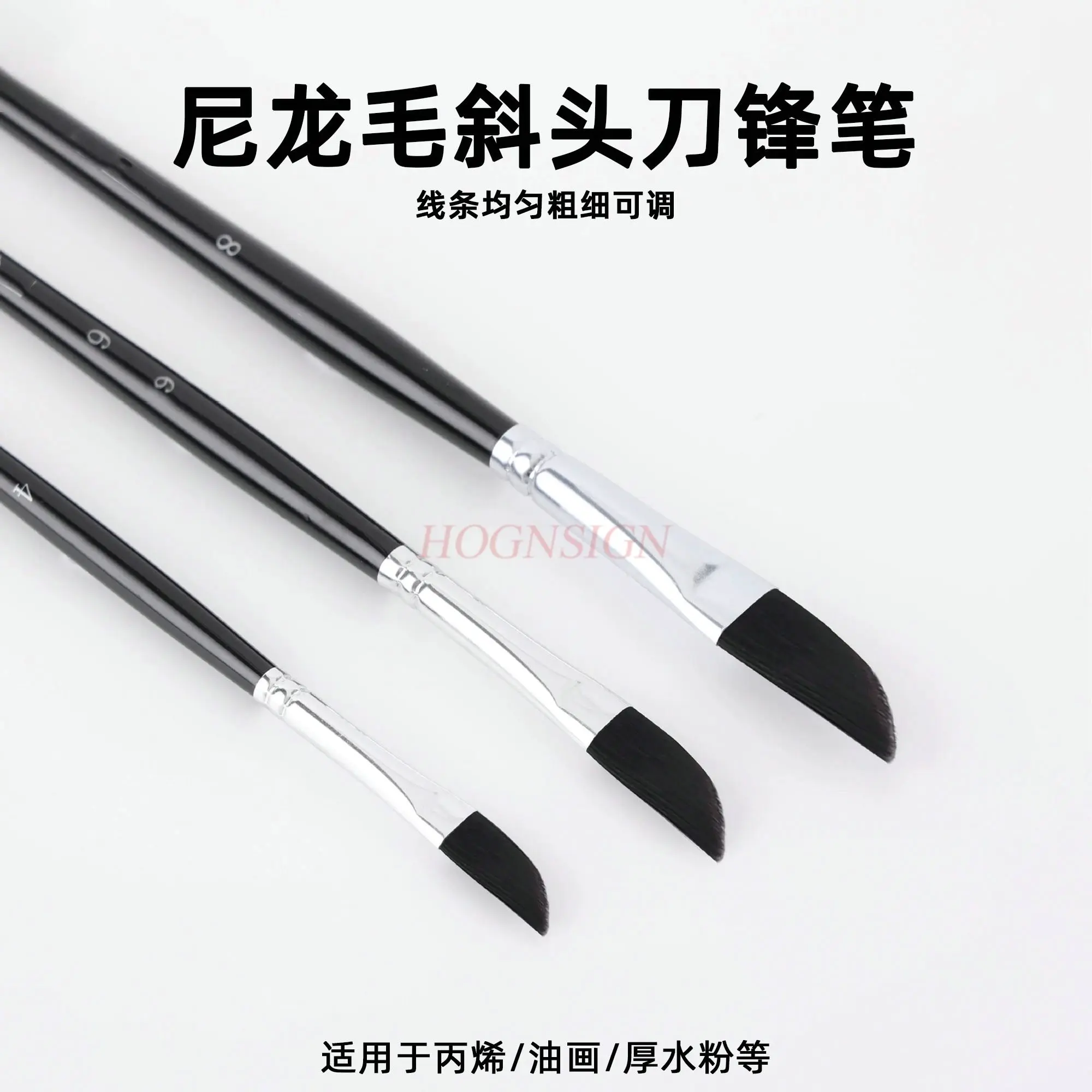 

5 шт. нейлоновая кисть с диагональной головкой, художественная кисть, акварельная ручка, диагональная картина маслом с коротким шестом, акриловая ручка, лезвие акварели