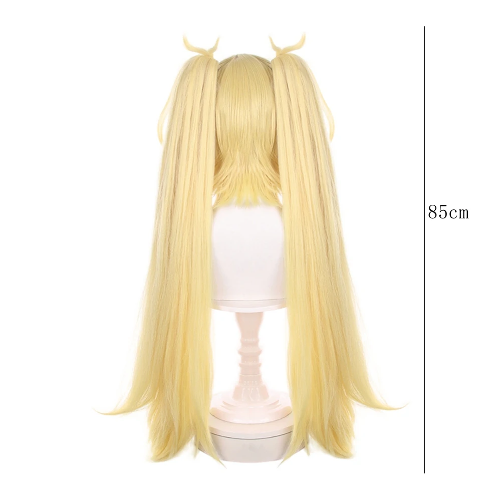 Golden Yellow Cosplay Wig Extra Long Twin Tails Red Streak Bangs Synthetic Heat Resistant Anime Game Costume Party Hair Women