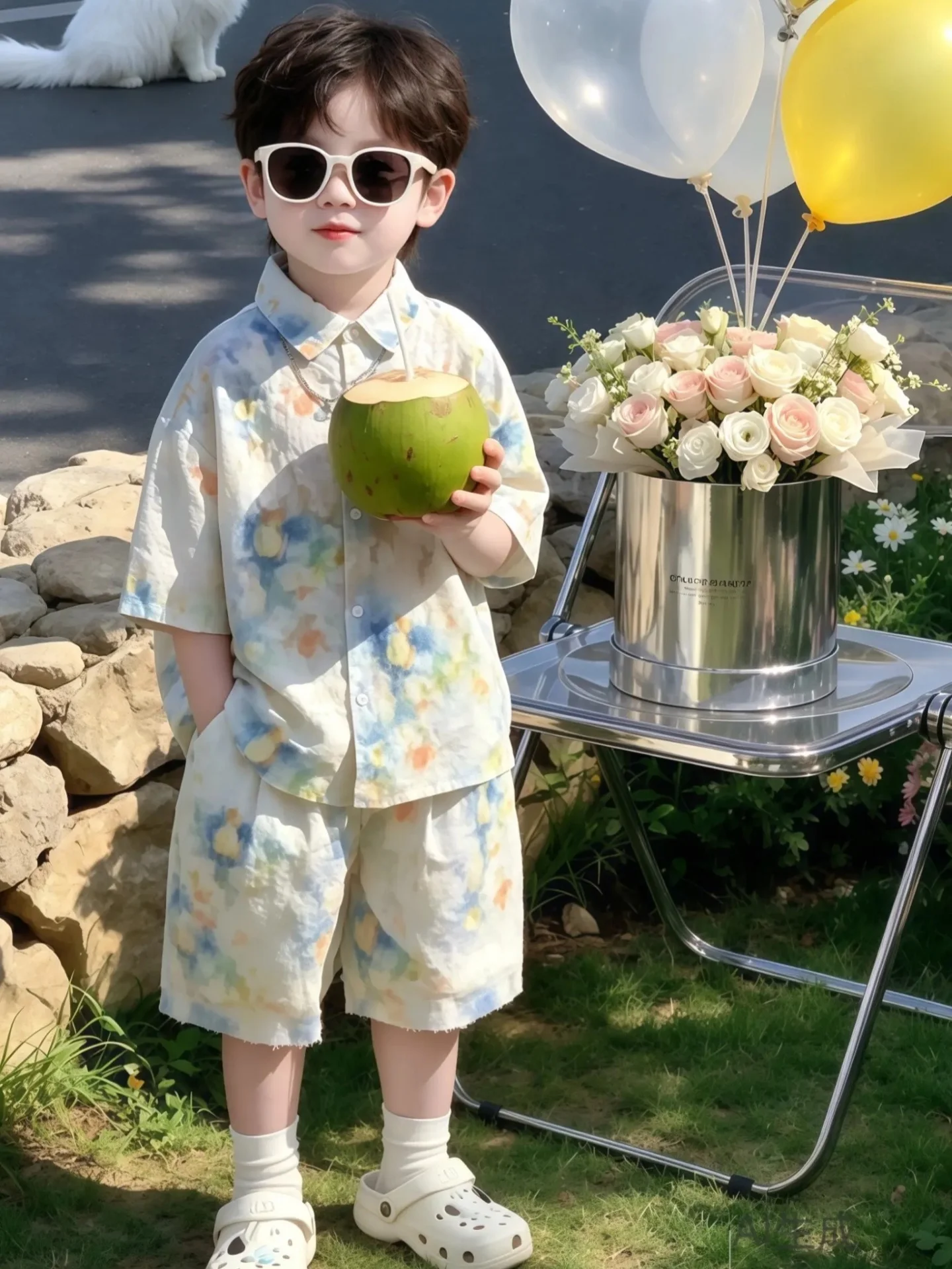 high-quality-boys-summer-2026-new-gradient-embroidery-breathable-lightweight-shirt-set-fashionable-versatile-polyester-fiber