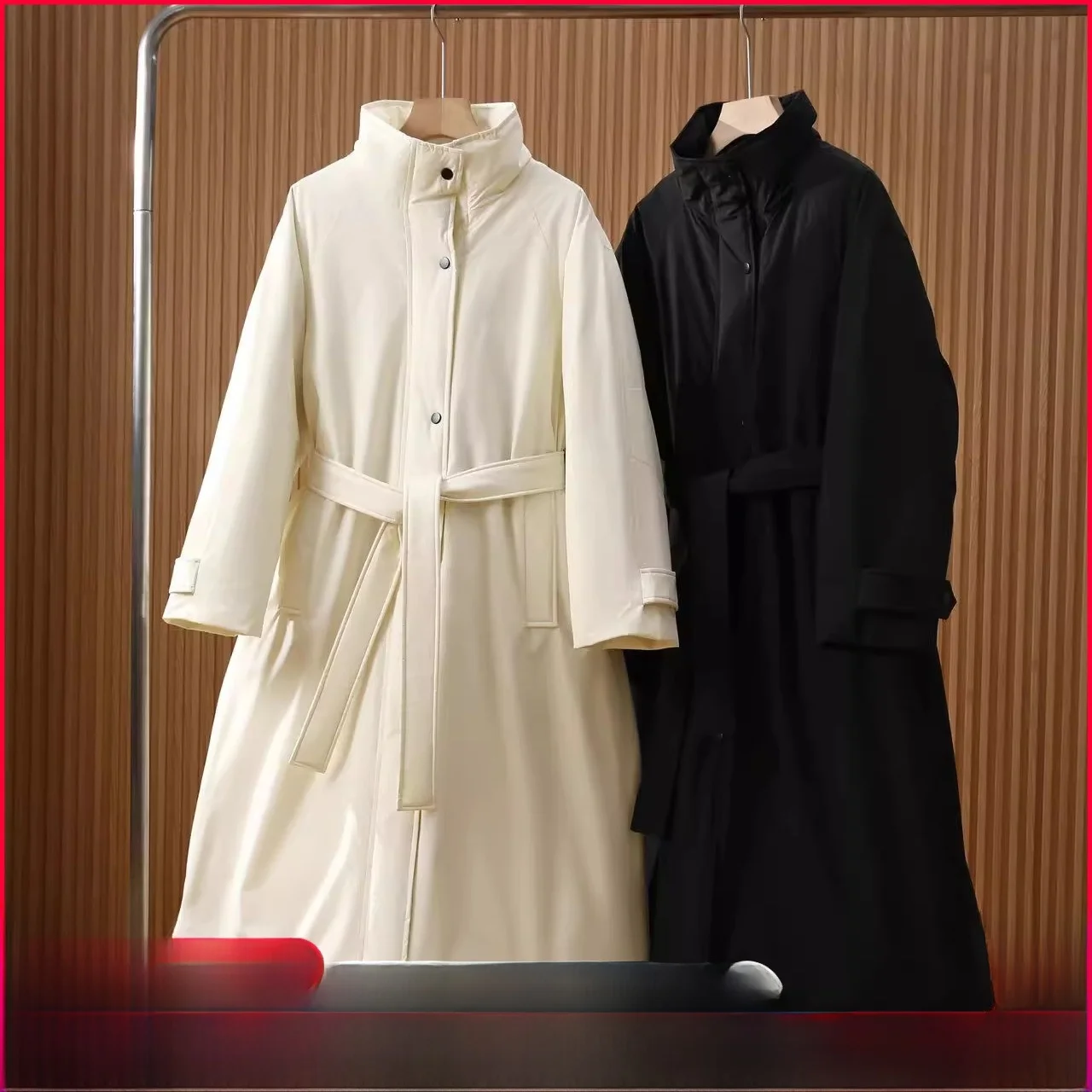 Women's Long down Jaet  Lapel Walking Quilted Goose down Winter Coat Thiened Commute Sle Mid-Length