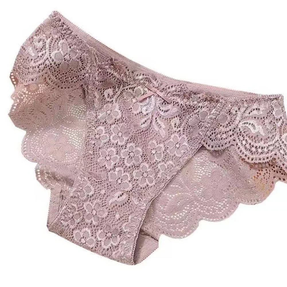 

Women Sheer Floral Lace Briefs Skin-friendly Soft Panties Breathable Comfortable Underpants Hollow Cotton Crotch Underwear