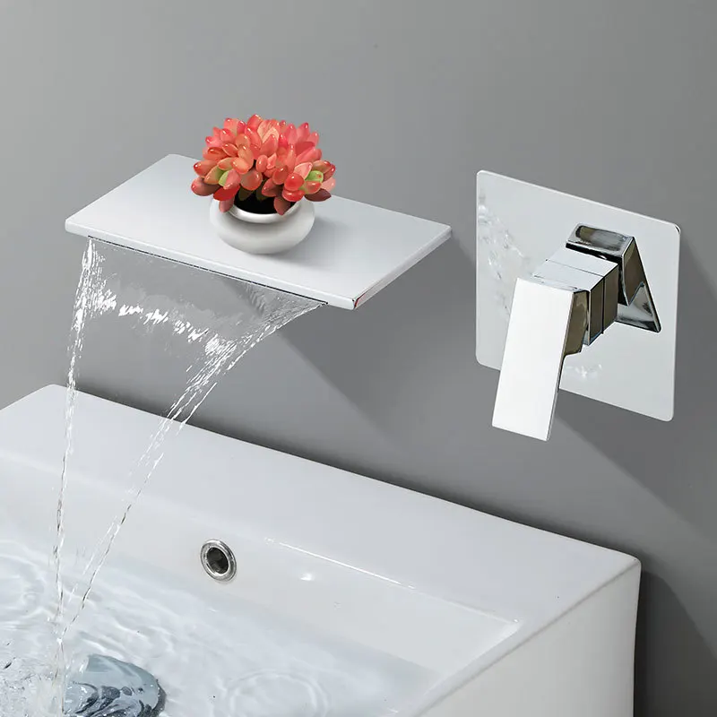 

Waterfall Bathtub Faucet Brass Wall Mounted Bathroom Basin Faucet Single Handle 2 Hole Lavatory Faucet Hot and Cold Mixer Tap