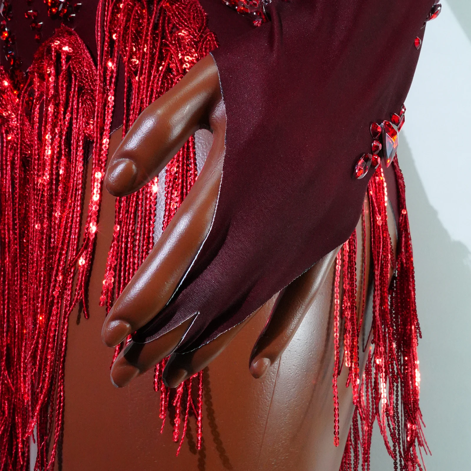 Abito da palcoscenico Abito da donna Sexy con strass Body Nappe rosse Costumi Drag Queen Pole Dance Nightclub Party Performace Wear