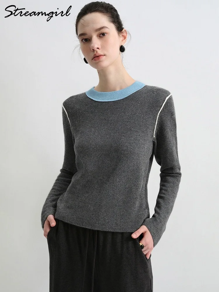 

Легкий свитер Streamgirl для женщин, тонкий трикотаж, пуловеры, джемперы, топ с длинными рукавами, офисная одежда для женщин, свитера с цветными блоками