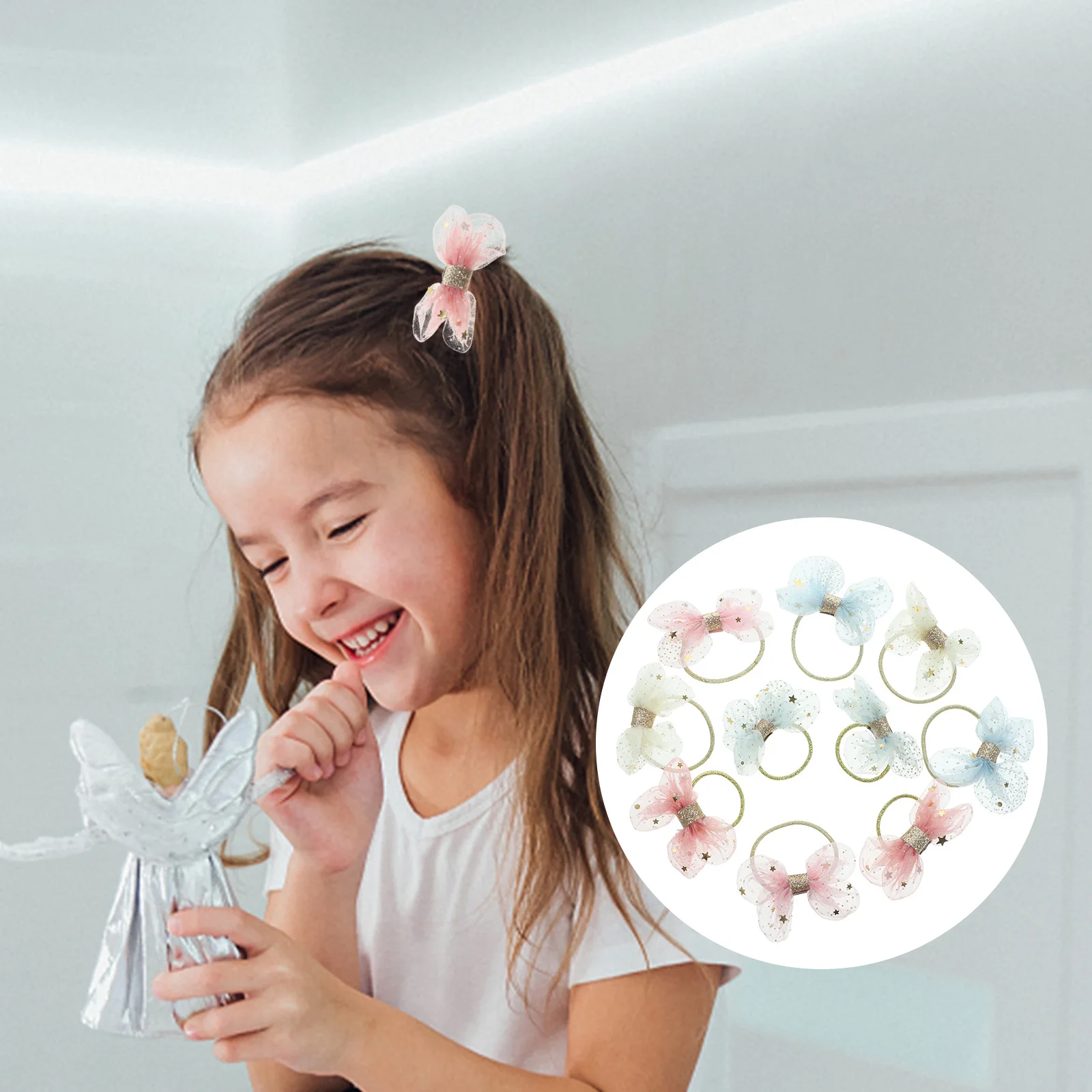

10pcs Girl Women Kids Elastic Ponytail Holders For Girls Hair Ties Girls Bow Elastic Hair Ties Hairstyles Occasions Gifts