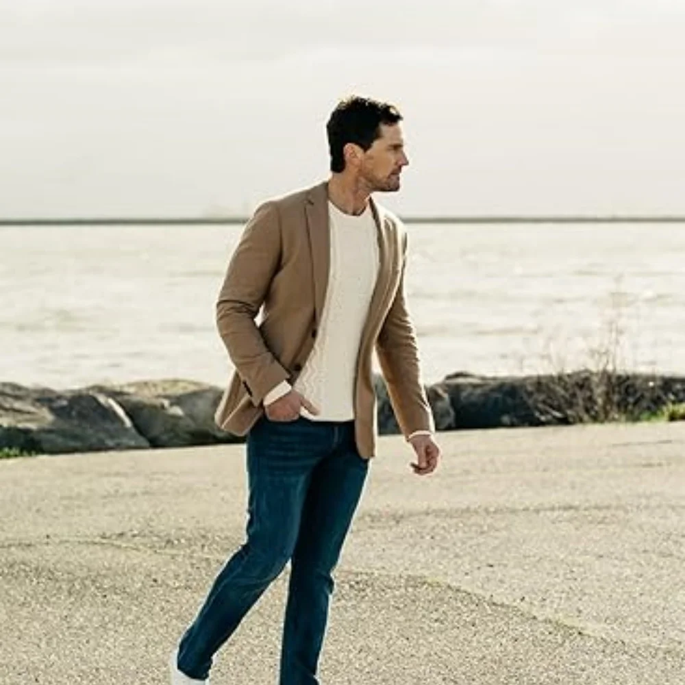 

Men's long-sleeved classic fitted button-up stretch coat