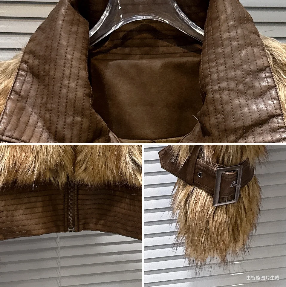 2025 شتاء جديد حلو كول حار بنات صديقة للبيئة الفراء والجلود تصميم معطف الفرو قمة فاخرة رقيق الدافئة قصيرة فروي سترة #6