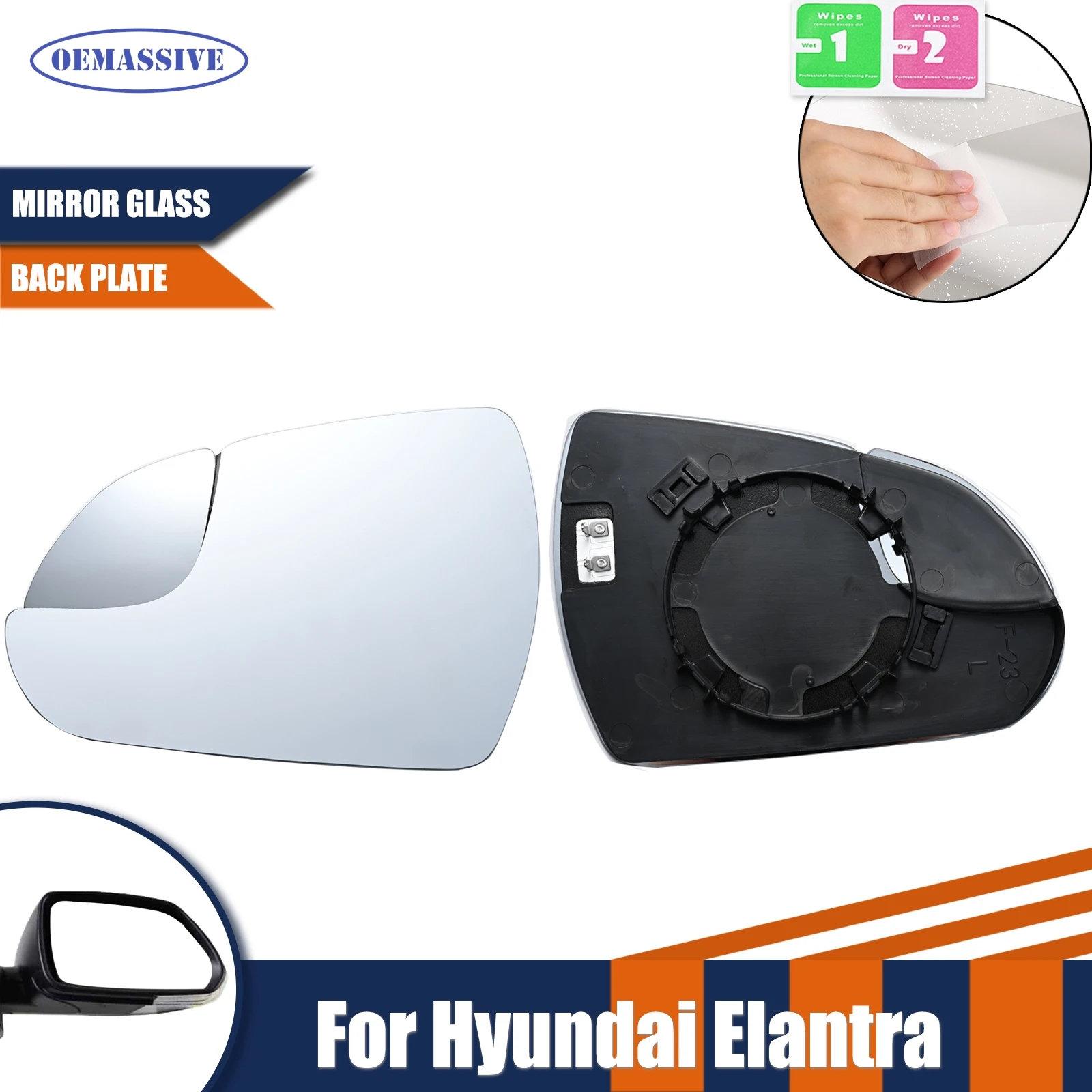 1X Left Wide Angle Mirror Rearview Mirror Lens For Hyundai Elantra 2017-2020 Assessory Heated Waterproof Anti Glare Large Vision