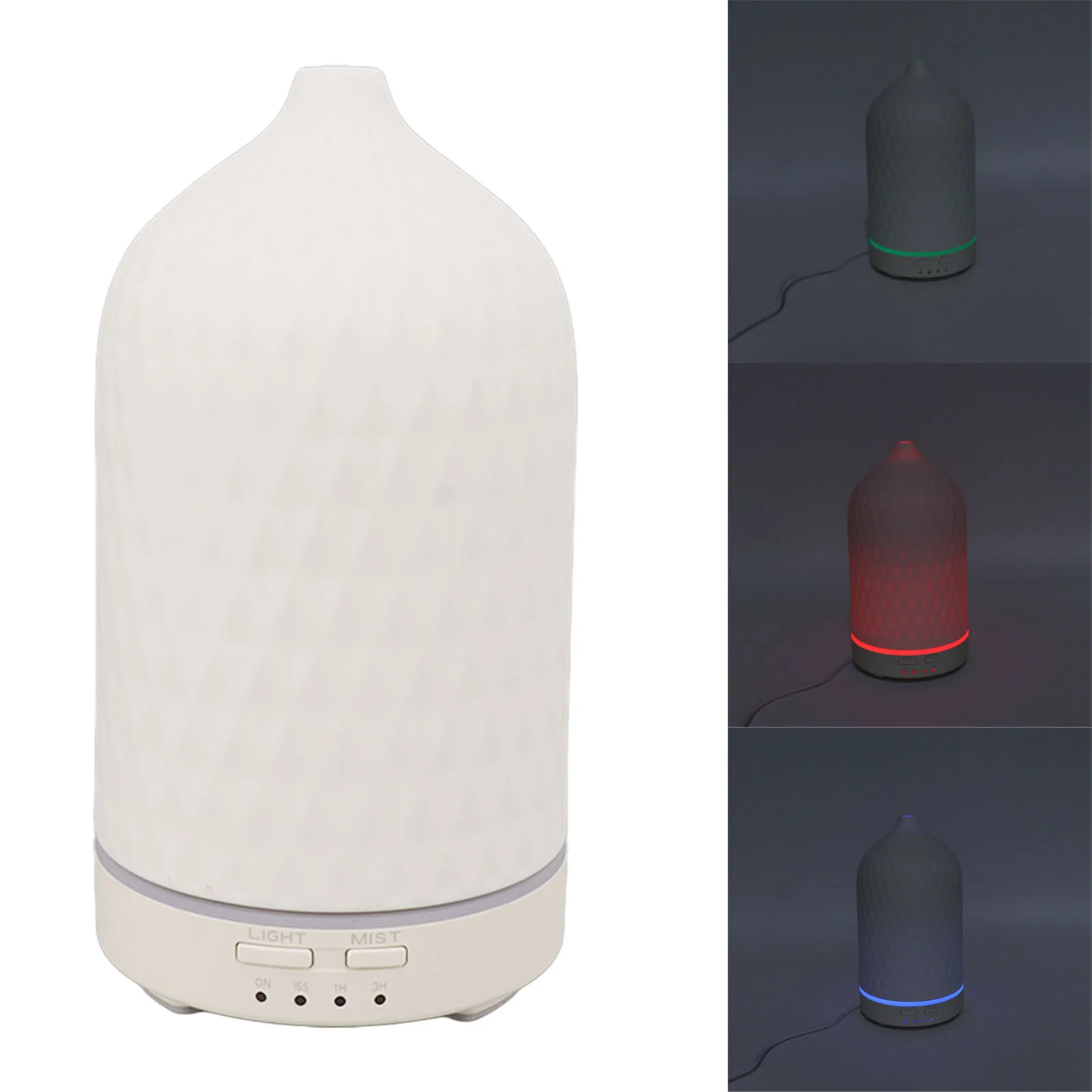 Essential Oil Diffuser Humidifier Ceramic Rhomboid Aromatherapy Diffuser Ultrasound Cool Mist Humidifier with 7 LED Lights