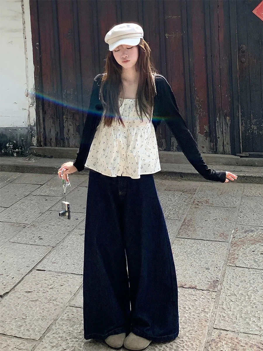 

Широкие джинсы с высокой талией, женские джинсовые брюки прямого кроя, весна-лето, свободная посадка длиной до пола для груши, большие размеры