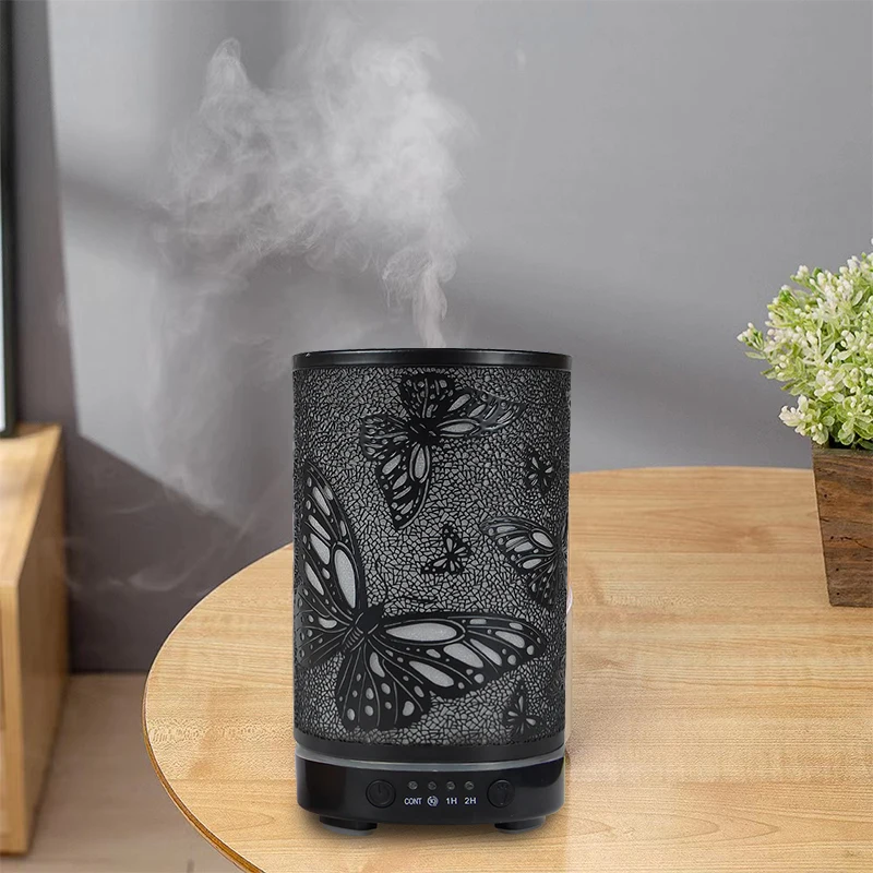 Home Essential Oil Diffuser 100ml Timing Function Scent Diffuser Hollow Butterfly Ultrasonic Air Humidifier with LED Lights