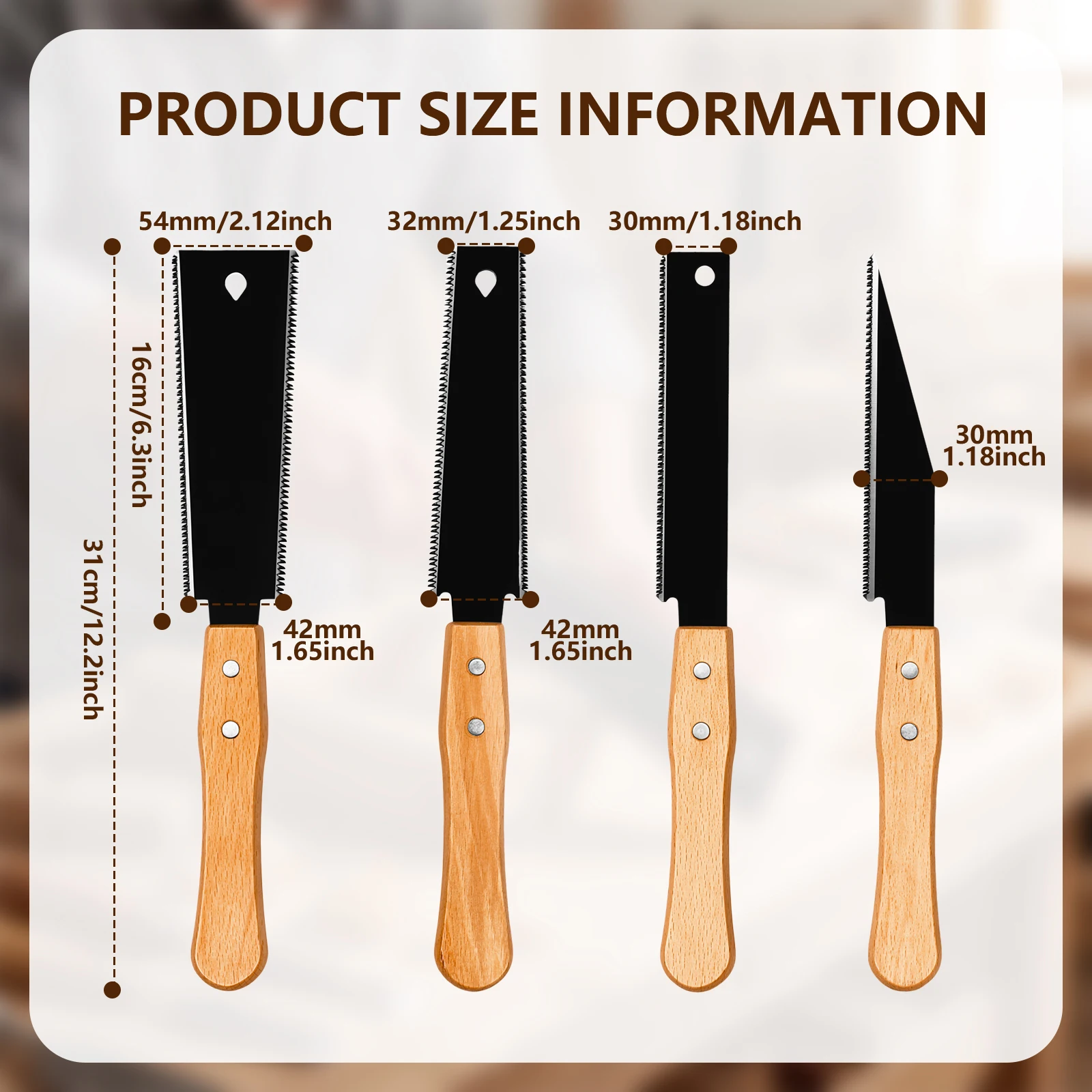 1/4Pcs Hand Saw Non-slip Wooden Handle Pull Saw Flush Cut Saws Flexible Handsaw SK5 Steel Blade Hand Saws for Wood Cutting Tools