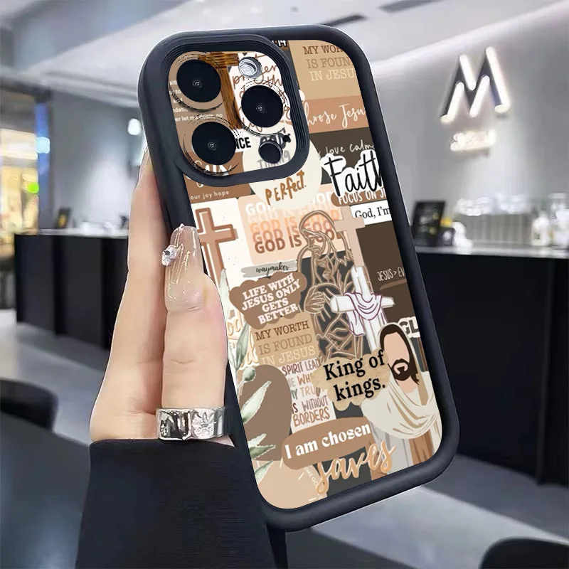 Jesus Cross Embroidery Pattern Case For Samsung Galaxy A16 A25 A35 A55 A34 A54 A53 A52S S25 Ultra S24 FE S23 S22 S21 Plus Cover