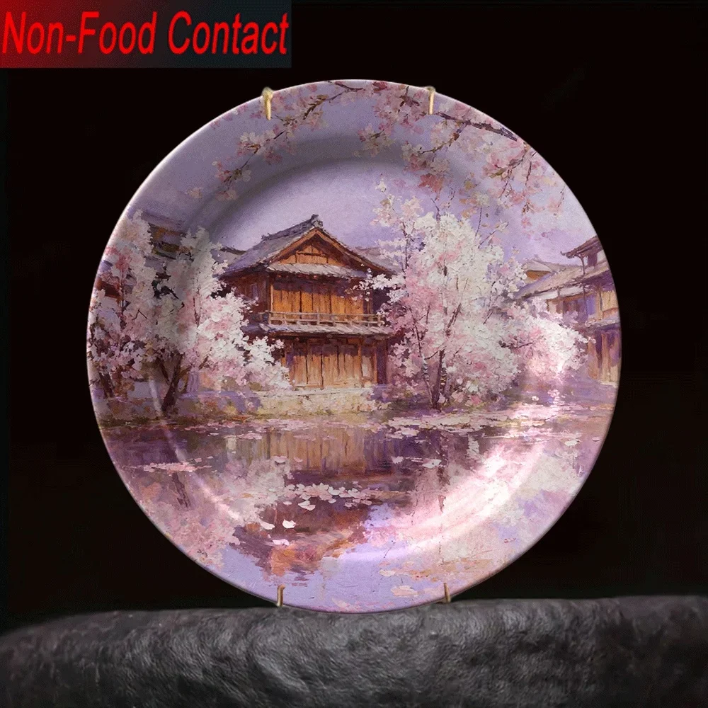 1pc Japanese Cherry Blossom Ceramic Decorative Plate - Non-Food Contact, Elegant Floral Tabletop Decor for Living Room, Dining