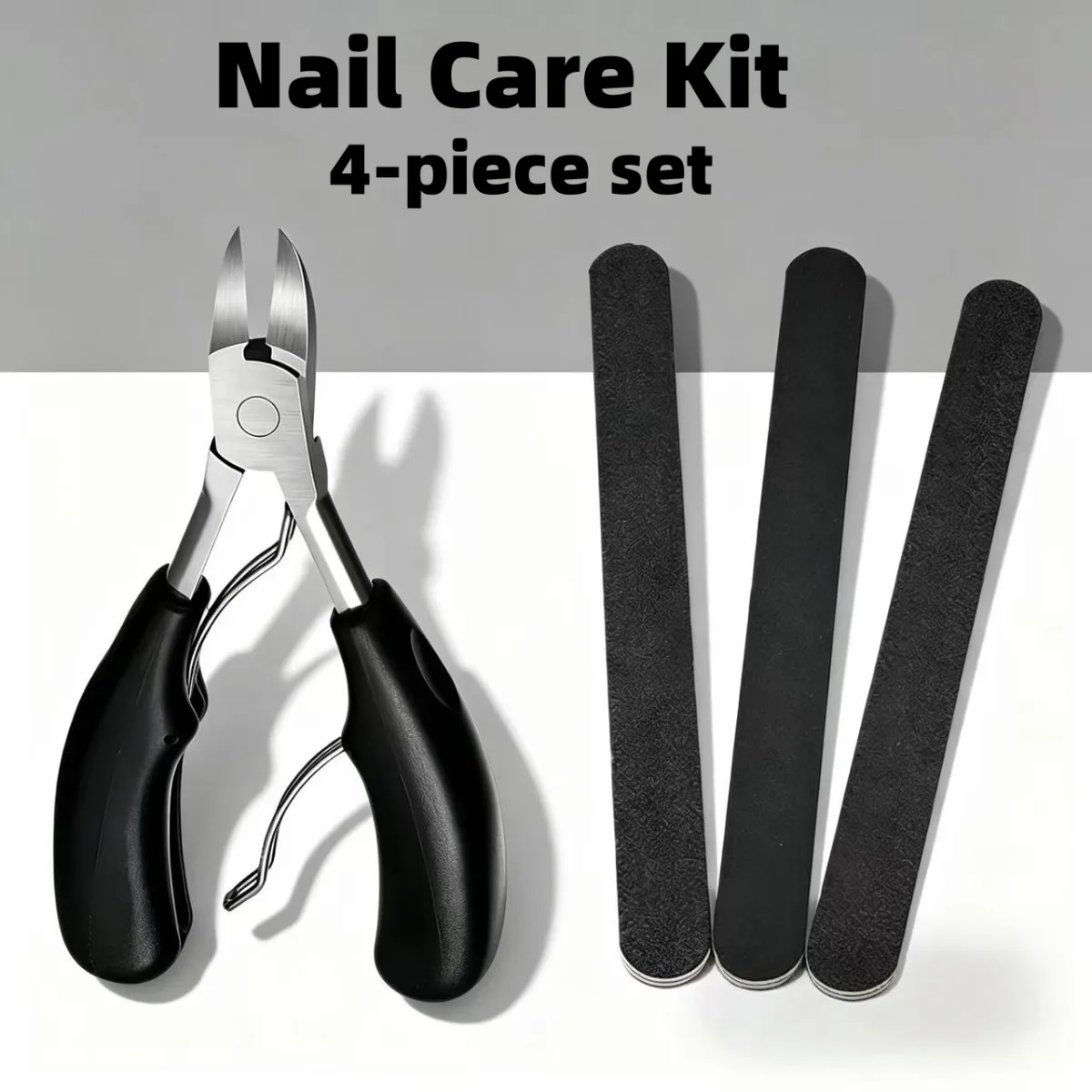 Juego de 4 Herramientas Manuales Resistentes para el Cuidado de Pies y Manos - Herramientas de Acero Inoxidable para el Cuidado de las Uñas, Cortaúñas, Lima de Uñas, Pulidor de Uñas