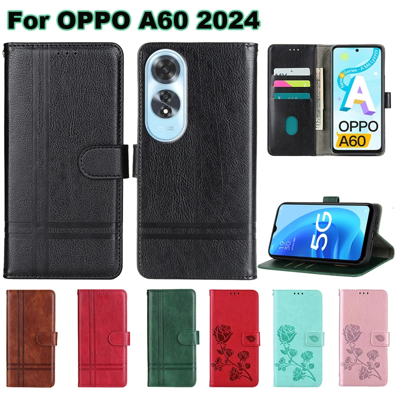 Vintage Leather Case For OPPO A60 Phone Cover Book Stand Wallet Cases For Fundas OPPO A60 CPH2631 Capas OPPOa60 2024 Coque 6.67