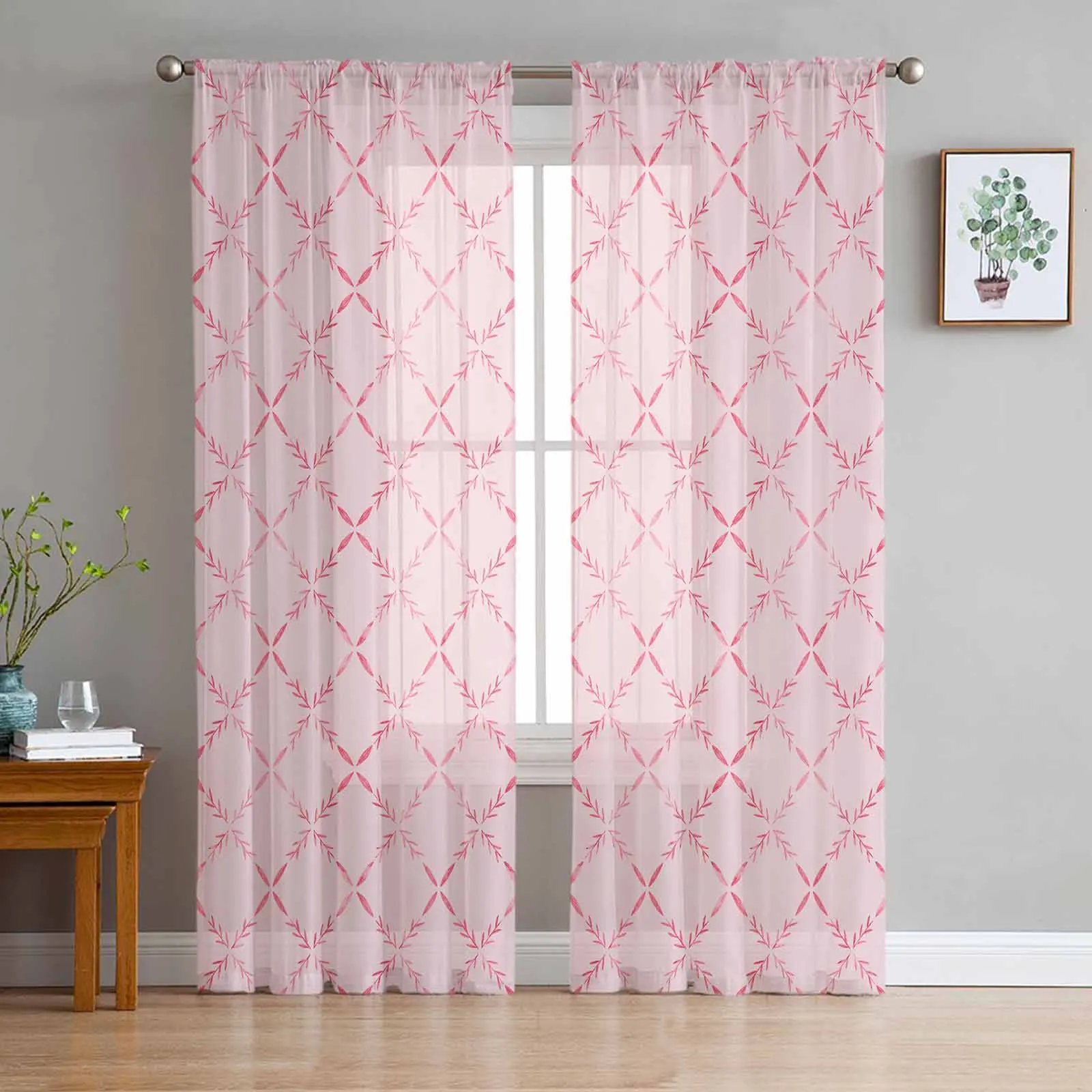 Diamond Grid Texture Pink Sheer Curtain Living Room Drapes Home Bedroom Voile Curtain Tulle Window Curtain