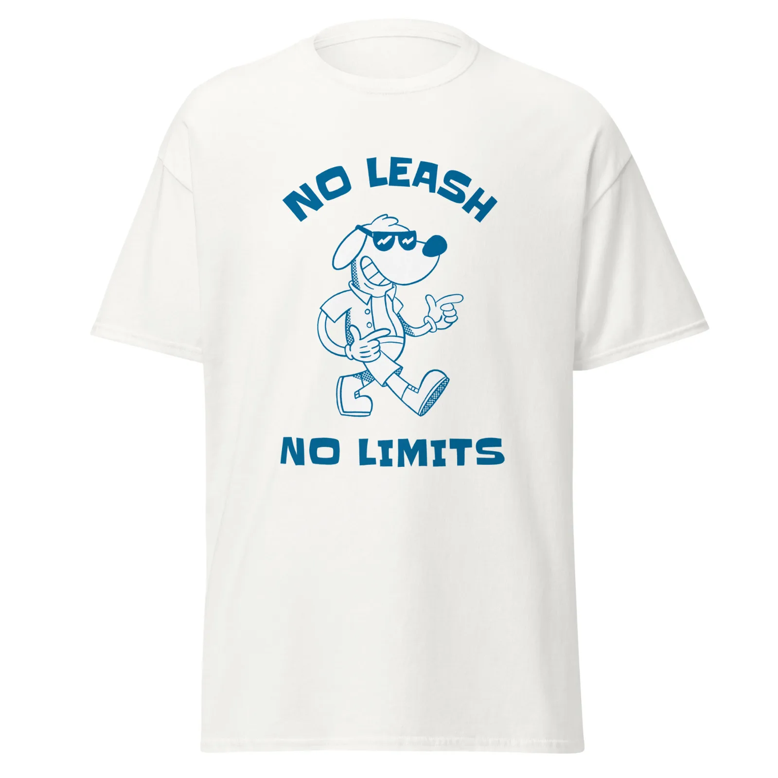 No Leash No Limits Mens T Shirt Cartoon Dog Graphic Cotton Tee