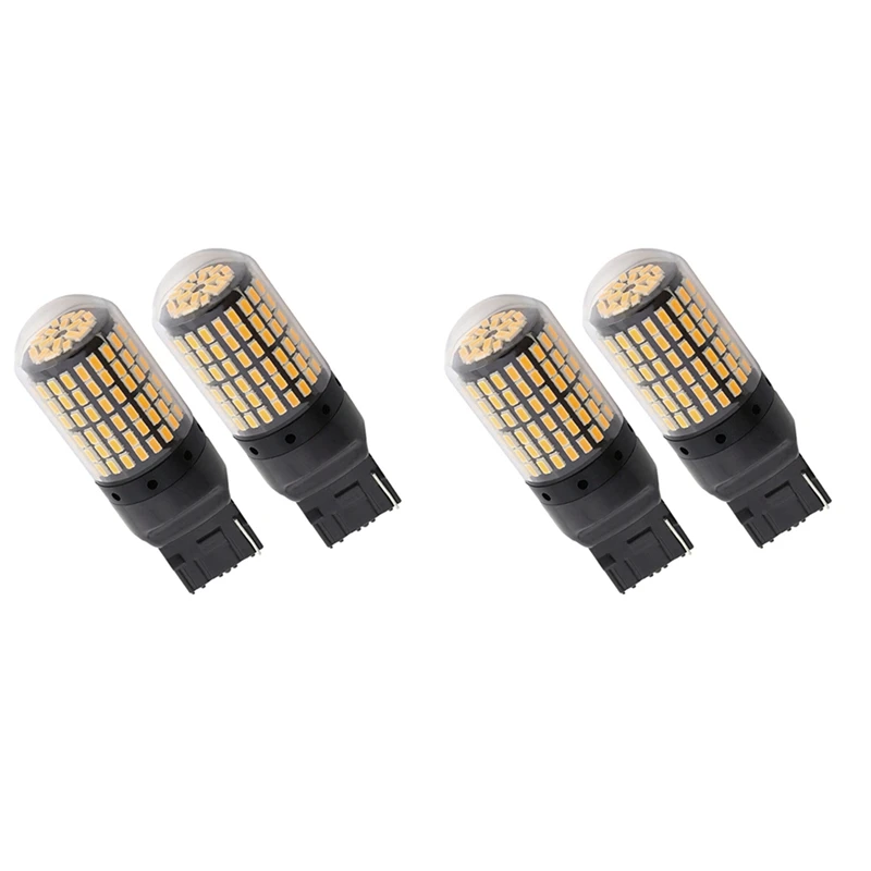 4X 7440 Canbus Super Bright Error Free LED Bulb T20 W21W 144 SMD Amber For Reverse Tail Turn Signal Light