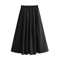 Mooyufon 2025 Women's temperament versatile loose and casual solid color high waisted skirt medium length A-line skirt