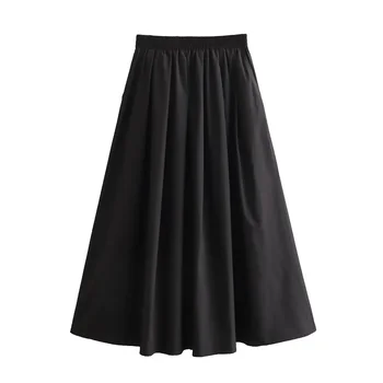 Mooyufon 2025 Women's temperament versatile loose and casual solid color high waisted skirt medium length A-line skirt