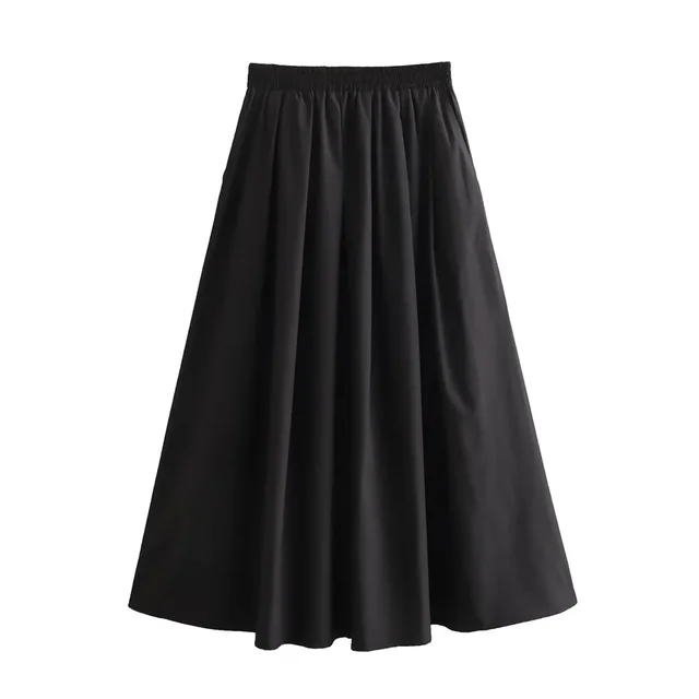 Mooyufon 2025 Women's temperament versatile loose and casual solid color high waisted skirt medium length A-line skirt
