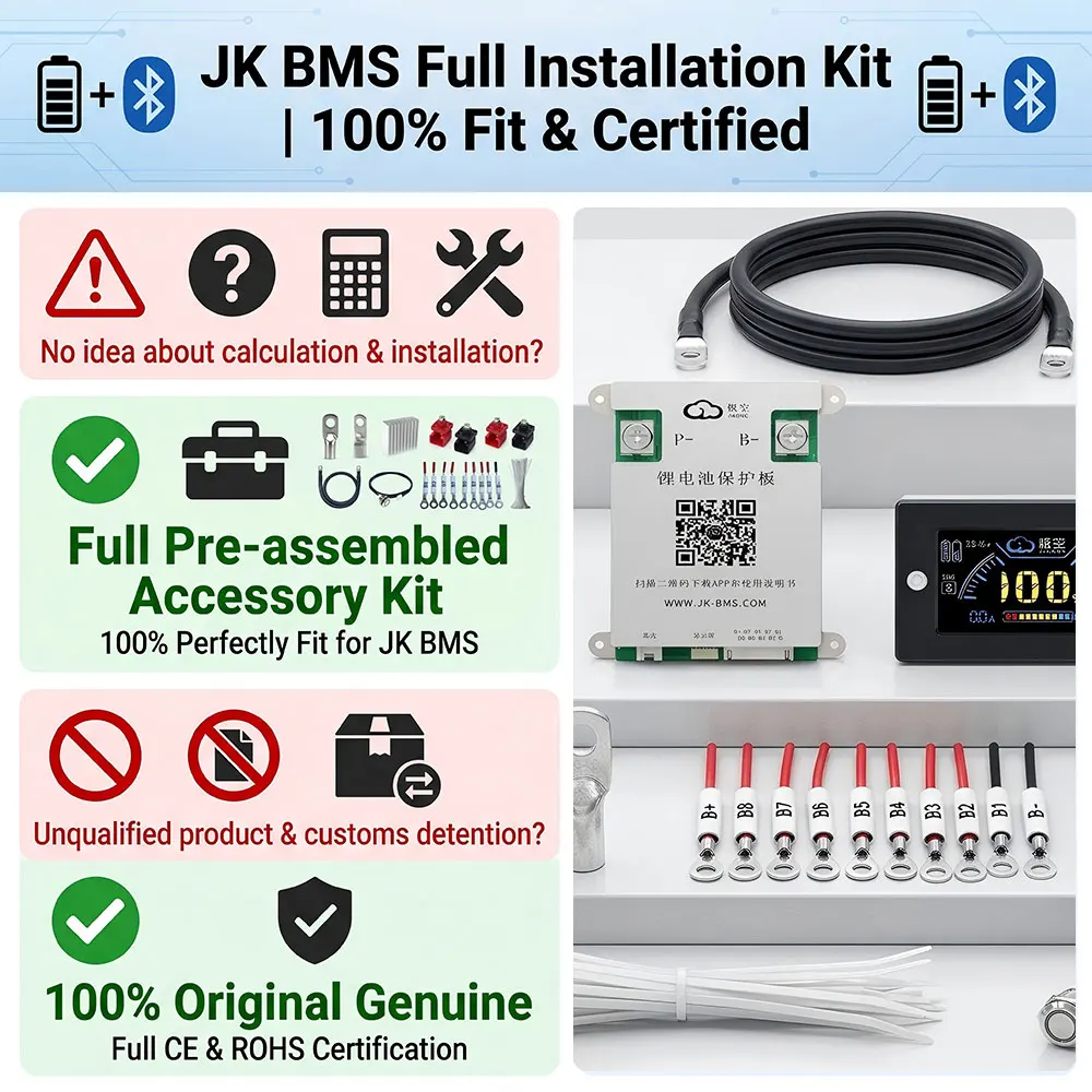 JK Smart BMS Active Balance 8S 300A 24V with LCD Display V19 LiFePO4 Li-ion Solar Energy Storage RV With Installation Kit